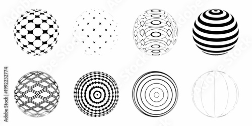 Eight monochrome patterned eggs arranged in a grid formation