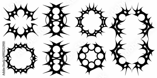 Collection of black tribal oval frames with sharp spiky edges