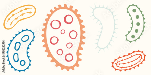 Colorful illustration depicting various bacteria and microscopic organisms