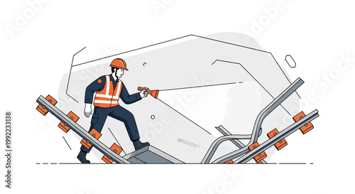 Rescuer Inspecting Damaged Infrastructure After Disaster, Safety Officer Assessing Structural Integrity