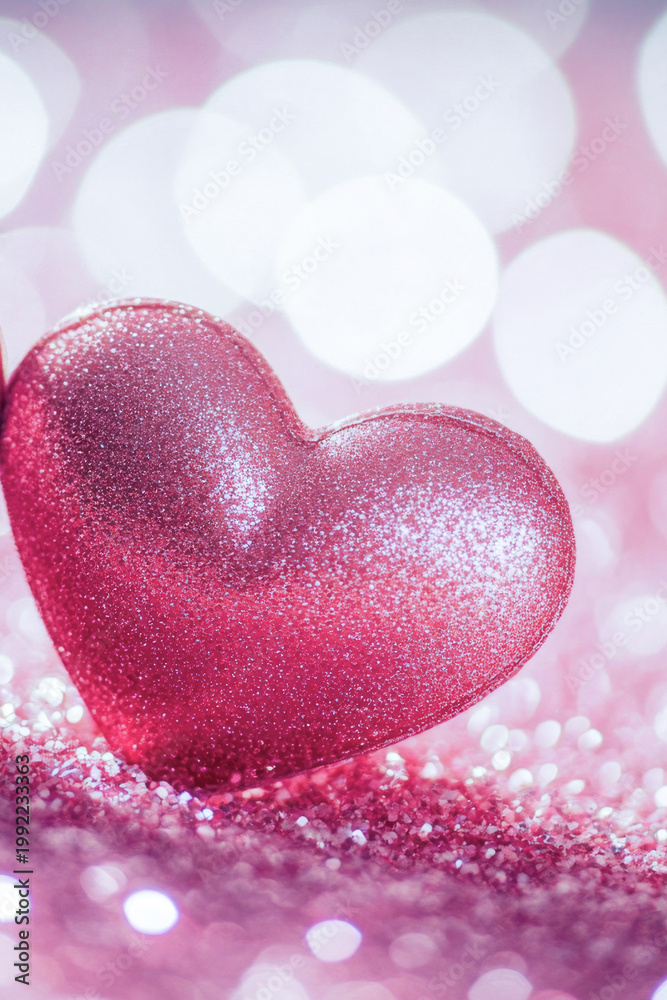 Fototapeta premium Two red hearts sitting side by side on a reflective surface vertical frame