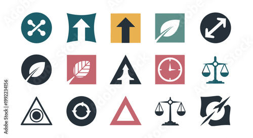 Various symbolic logos and icons.