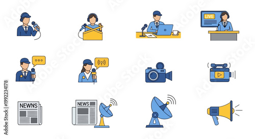 Journalists and news broadcasting crew.