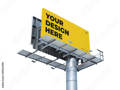 A free billboard mockup on a metal structure stands alone