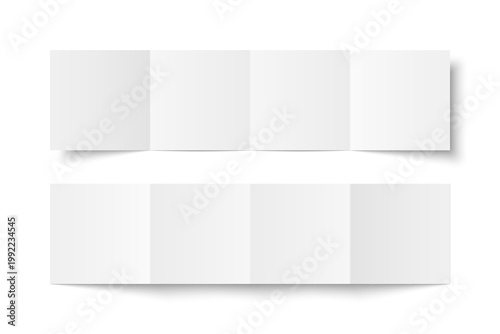 Vector white blank square double gate fold opened on white background. Trifold, leaflet, brochure, booklet, flyer or invitation card mockup. Mock up front and back side isolated.
