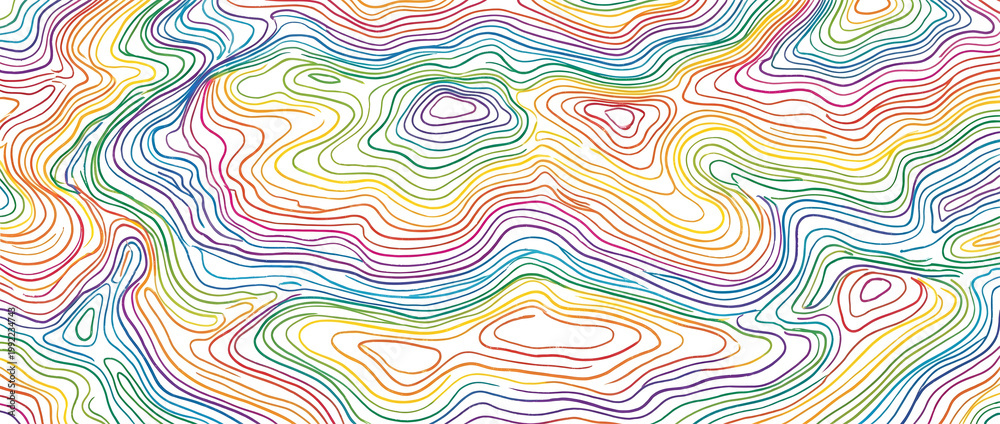 Obraz premium Rainbow-colored contour line abstract wavy background with flowing curved patterns