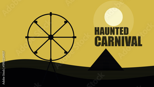Abandoned ferris wheel at haunted carnival under full moon Vector