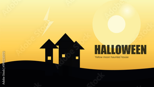 Halloween night with a yellow moon and haunted house Vector