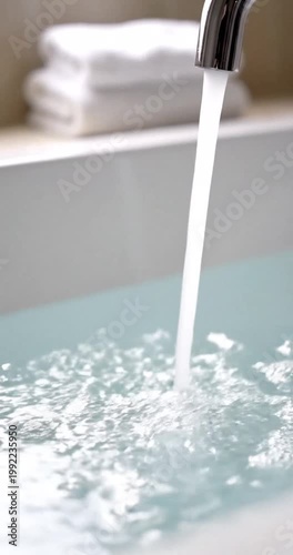 Modern Bathroom Faucet Filling a Bathtub with Clean Water for a Relaxing Spa Experience.