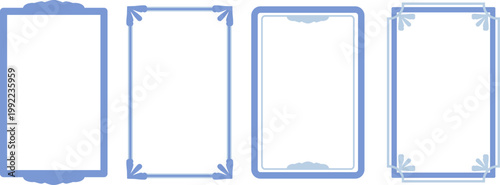 Blue collection art deco floral frames romantic whimsical decoration set simply Thin borders lines design for luxury cards wedding invite brochure cover interior design pastoral themes Flat Art vector