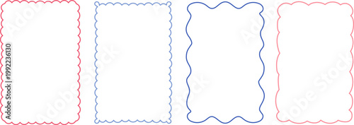 Abstract wavy edge rectangle art deco frame or border organic wavy shapes set Vector sinuous lines geometric playful rectangular Abstract Rococo elements for template card, stickers, advertising sign