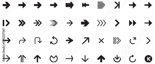 Extensive vector collection of black arrow icons for modern web design, UI, UX, and navigation systems.