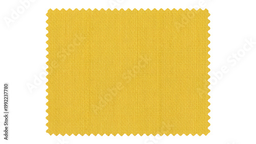 A yellow fabric swatch with zigzag edges and textured surface isolated on transparent background