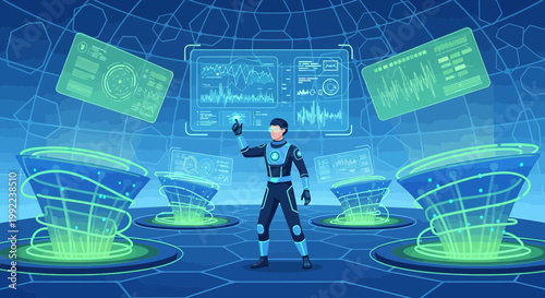 Future interface and augmented reality concept visualizes data in a virtual environment