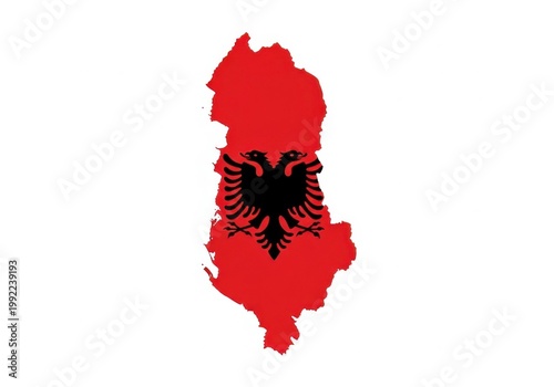 Map of albania with the national flag design, isolated on white background