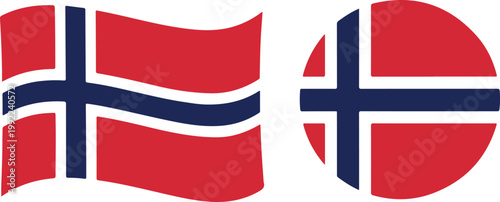 Norway flag icons, norwegian flag symbols, isolated on white background