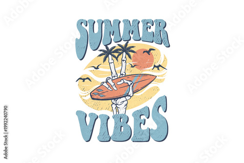Foto Summer Vibes Skeleton Surfer Retro Beach Sublimation Design
