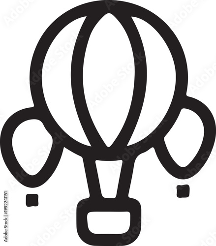 Adventure travel hot air balloon black line icon, flat vector illustration
