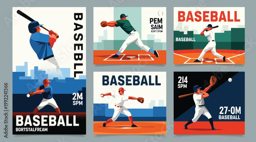 Set of baseball sports posters with players