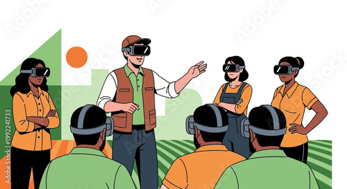 Farmers exploring virtual realities for modern agriculture applications and immersive farming