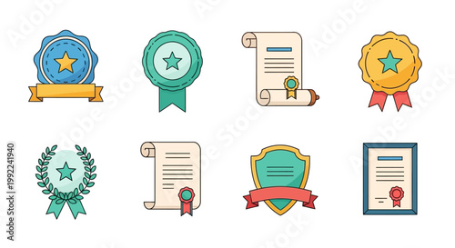 Collection of certificate icons and badges.