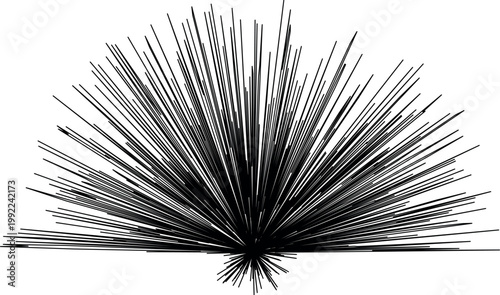 A minimalist and energetic vector graphic depicting a sunburst or explosive pattern composed of numerous thin black radiating lines. This high-contrast design is ideal for dynamic backgrounds logo a