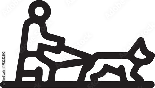 Arctic tundra dog sledding black line icon, flat vector illustration