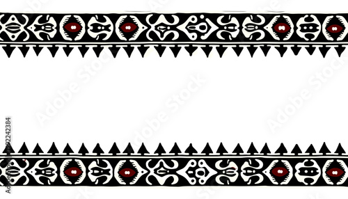 Decorative border pattern in black and red with unique motifs for Cinco de Mayo  