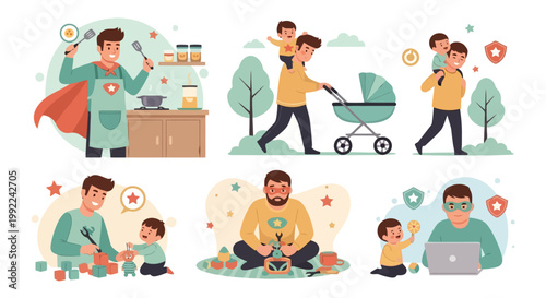 Fatherhood Journey - A Collection of Dads Engaging in Various Parenting Activities.
