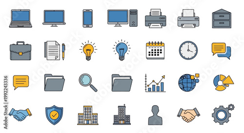 Business icons on white background.