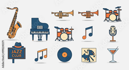 Jazz music instruments and symbols.