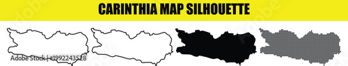 Carinthia map silhouette graphics set with various styles including black fill clean outline and halftone pattern.