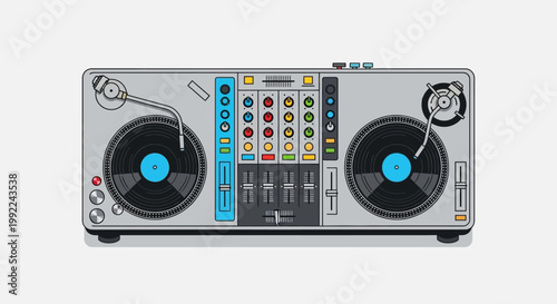 DJ mixer with two turntables controller.