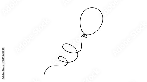 Continuous Line Drawing of Escaped Balloon with Spiral String Minimalist Vector Art