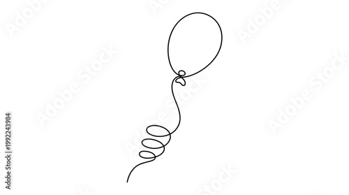 Continuous Line Drawing of Escaped Balloon with Spiral String Minimalist Vector Art