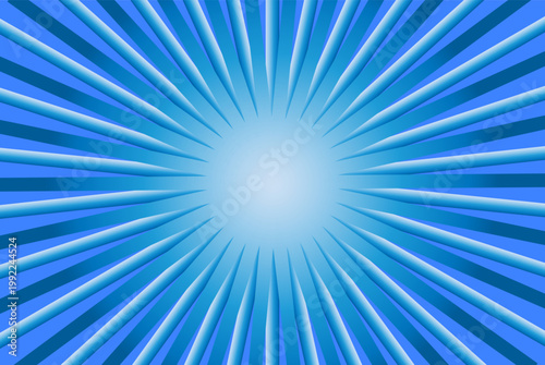 Abstract blue sunburst background with radial light rays and glowing center, modern dynamic burst effect for digital design, presentation, branding, and energetic visual composition