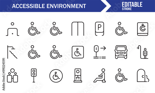 Editable accessibility icon collection for UI UX and public signage