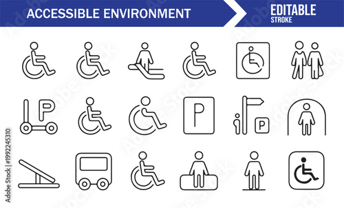 Abstract accessibility icon pack with modern outline style elements