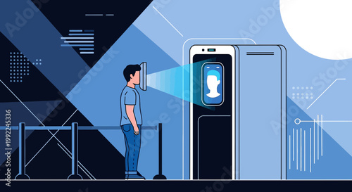 Facial recognition system, showcasing technology and identity verification for security systems,