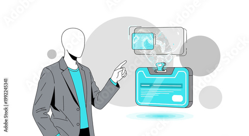 Faceless professional presenting an advanced identification card with holographic display technology