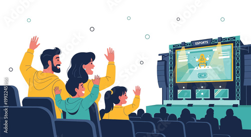 Enthusiastic family enjoying an esports event with excitement and shared experiences