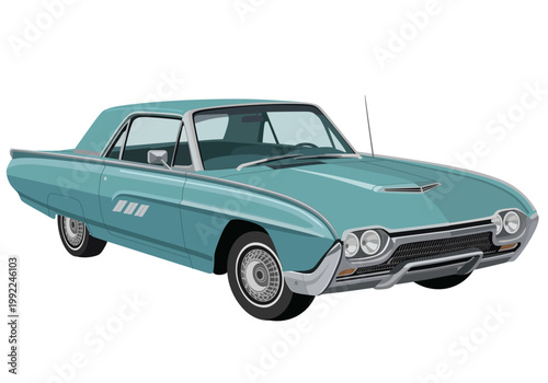 Vintage 1960s American Classic Luxury Coupe Vector Illustration