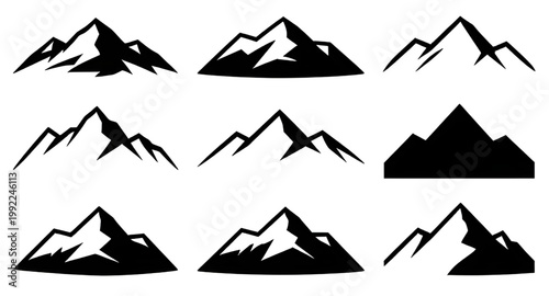 mountain icon, mountain silhouette, black white mountains, peak logo, alpine icon, outdoor symbol, nature logo, mountain range, hiking icon, adventure symbol, landscape design, summit icon, mountain g