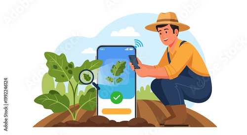 Farmer uses mobile app to identify plant diseases ensuring healthier crops and higher yields