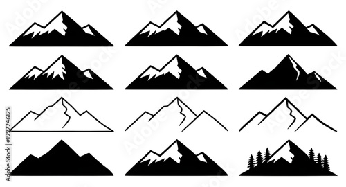 mountain icon, mountain silhouette, black white mountains, peak logo, alpine icon, outdoor symbol, nature logo, mountain range, hiking icon, adventure symbol, landscape design, summit icon, mountain g
