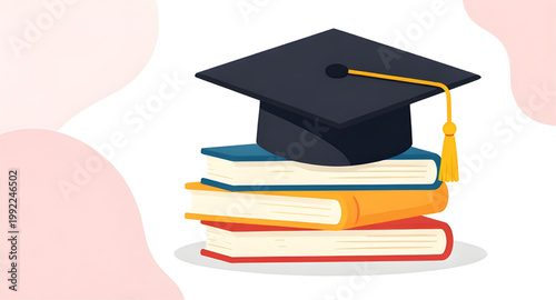 education icon, stack of books, graduation cap, academic symbol, learning concept, school books, knowledge icon, university symbol, college education, study materials, student icon, library books, edu