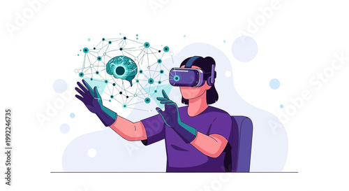 Exploring cognitive networks in virtual reality experience for brain study concept