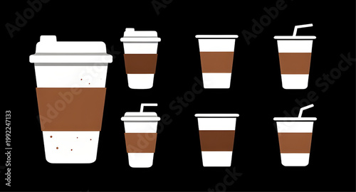 coffee drinks, hot coffee, cold coffee, espresso cup, latte art, cappuccino foam, iced coffee, coffee beans, milk pitcher, cafe menu, barista set, coffee collection, beverage illustration, cafe drinks