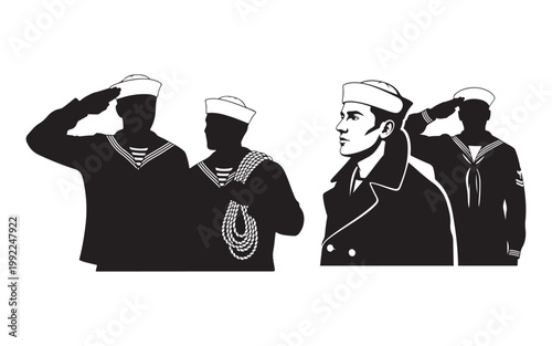 WebSailor Silhouette Vector – Two Mariners with Ship Wheel and Map Nautical Illustration