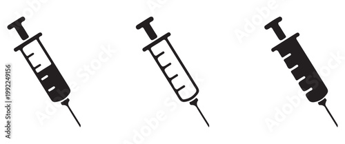 Medical Syringe Icon Set – Vaccination and Healthcare Injection Symbols in Line and Solid Vector Style on Transparent BackgroundWeb